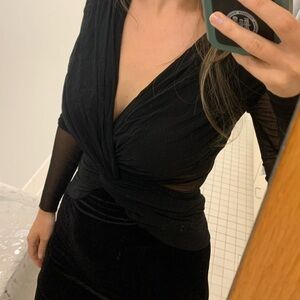 Giorgio di Sant’ Angelo black column/sheath dress, size 2, sheer, velvet, Italy